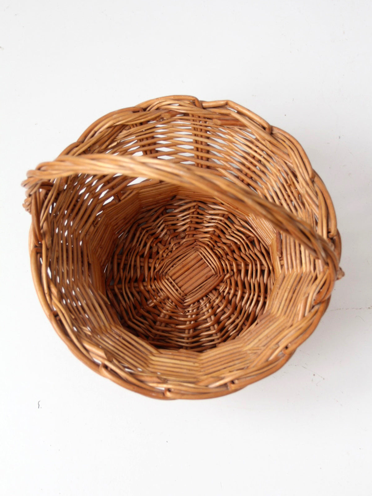 vintage round wicker gathering basket