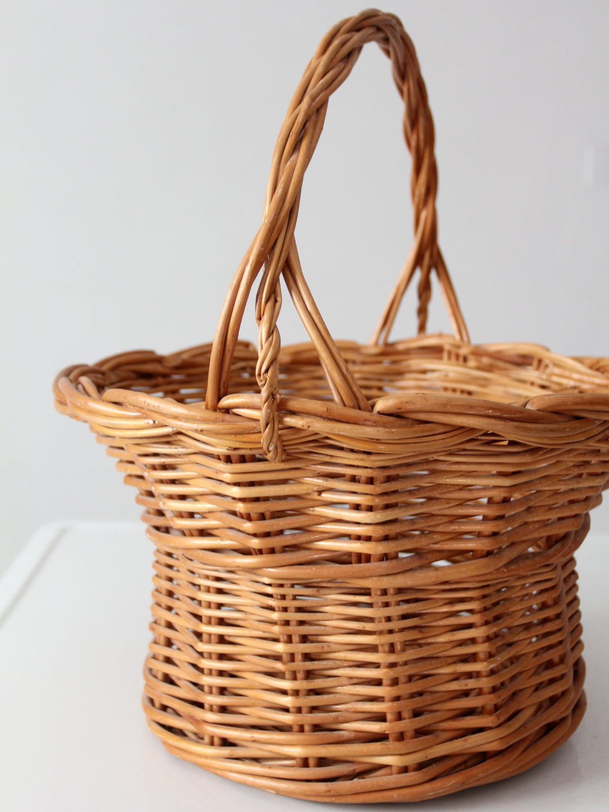 vintage round wicker gathering basket