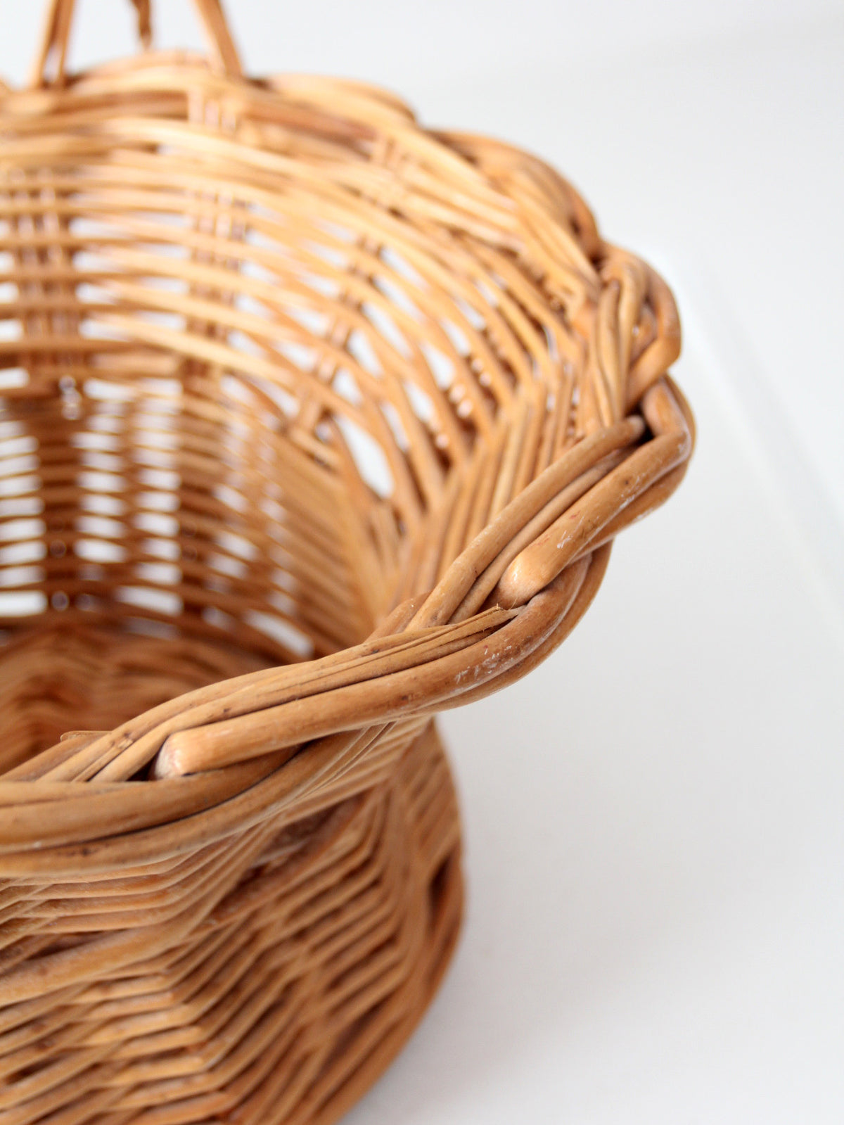 vintage round wicker gathering basket