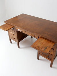 antique oak double pedestal desk