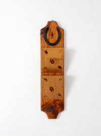 vintage handmade western wood wall organizer with horseshoe
