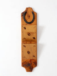 vintage handmade western wood wall organizer with horseshoe