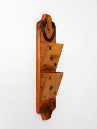 vintage handmade western wood wall organizer with horseshoe