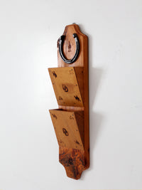 vintage handmade western wood wall organizer with horseshoe