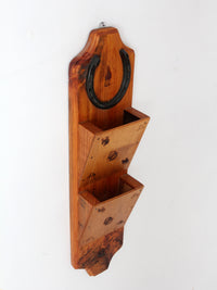 vintage handmade western wood wall organizer with horseshoe