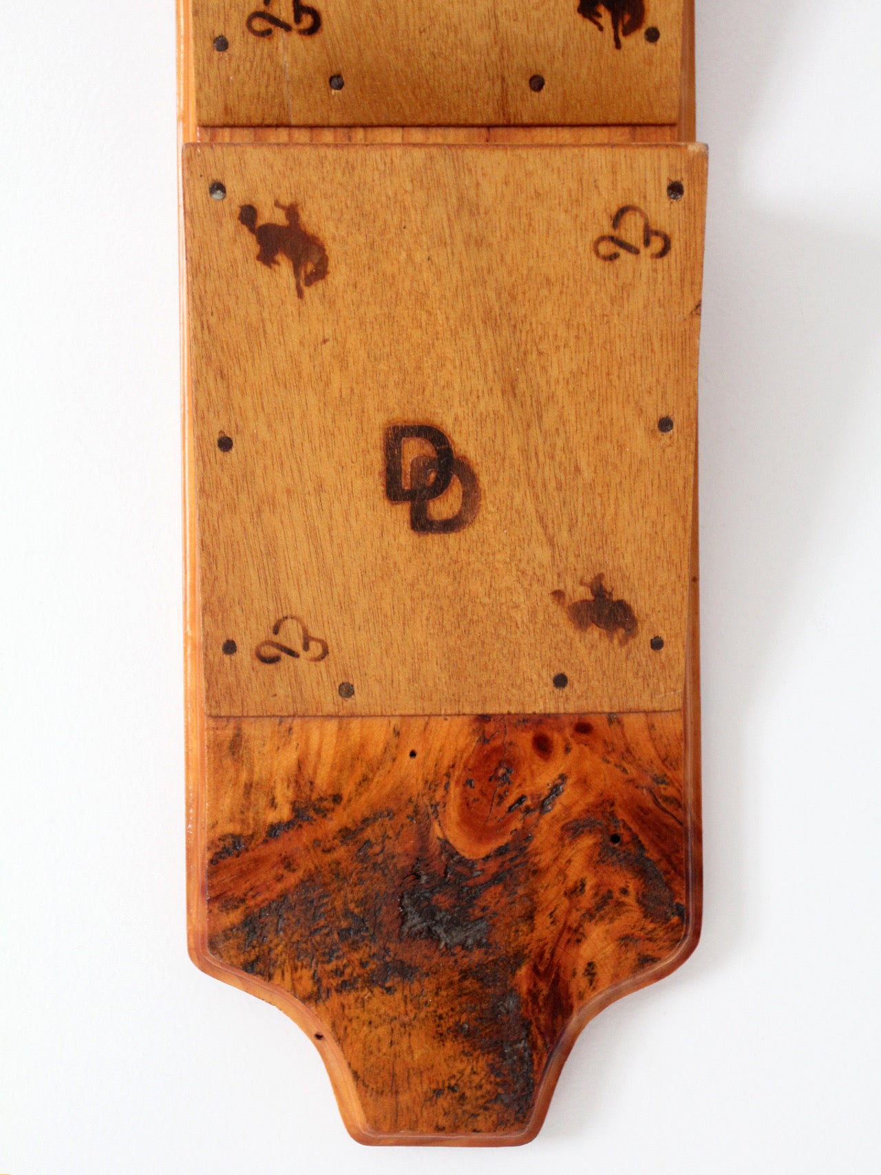 vintage handmade western wood wall organizer with horseshoe