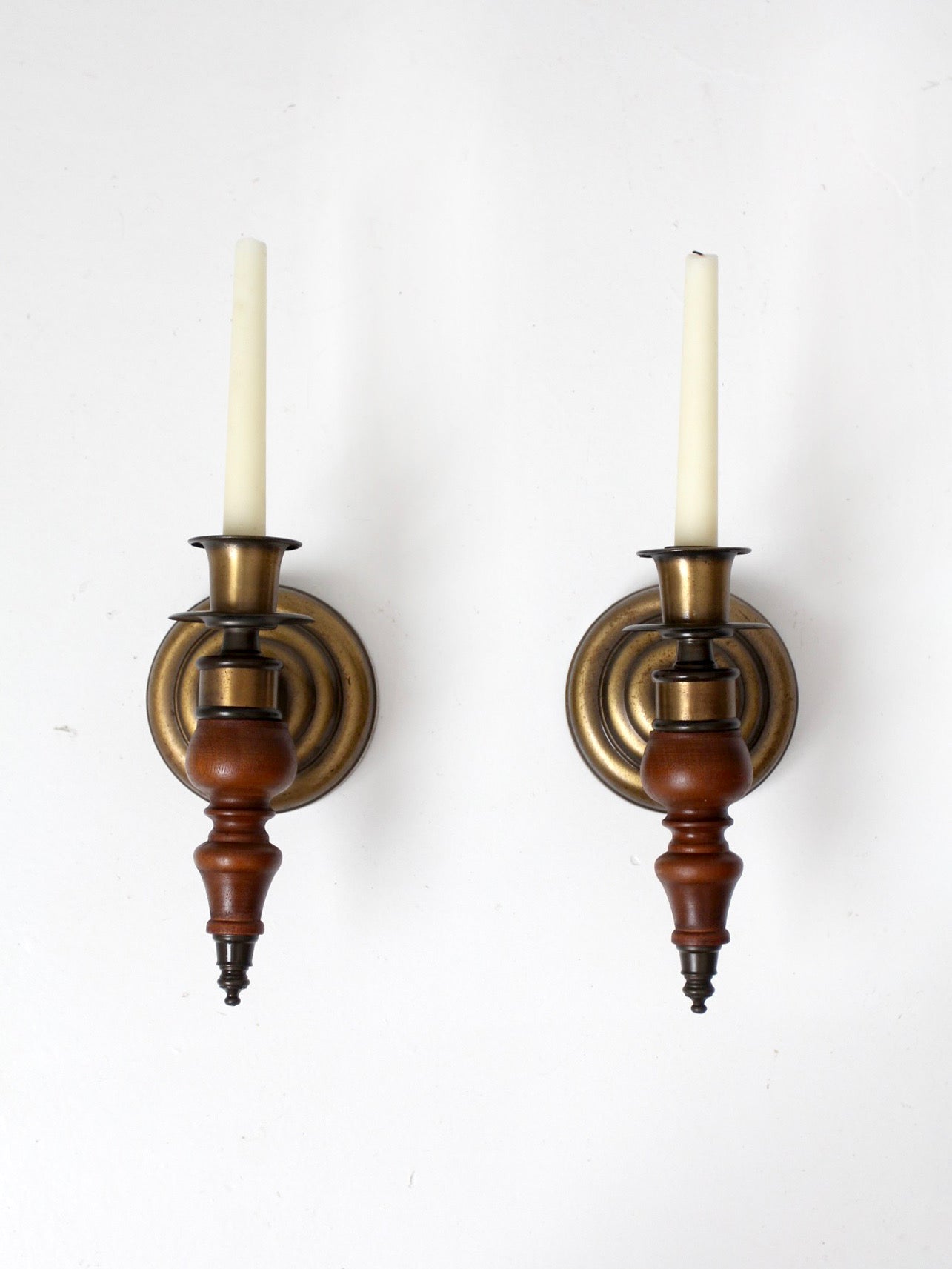 pair of vintage Colonial Revival wood candle wall sconces