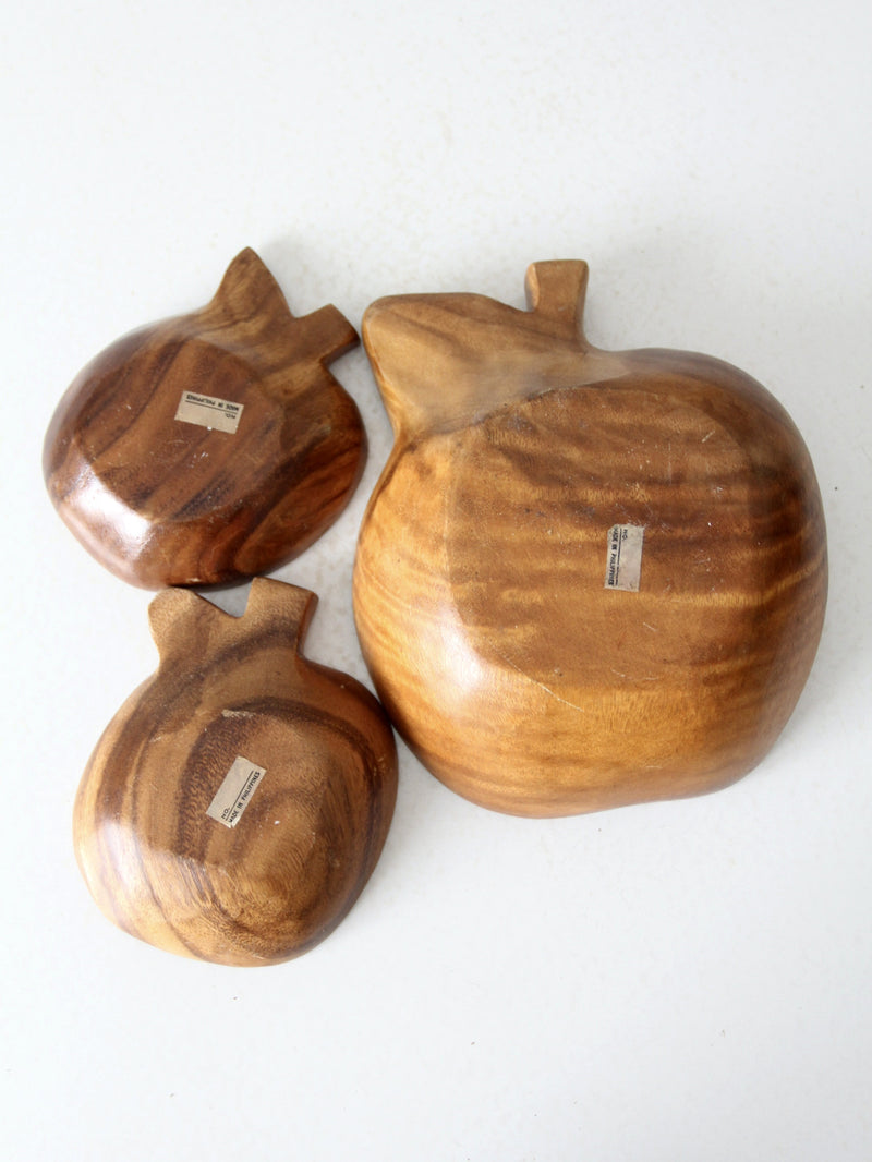 vintage apple shape wood bowl set