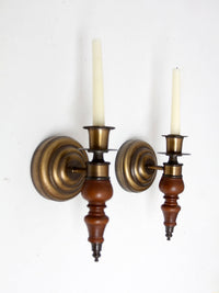 pair of vintage Colonial Revival wood candle wall sconces