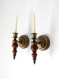 pair of vintage Colonial Revival wood candle wall sconces
