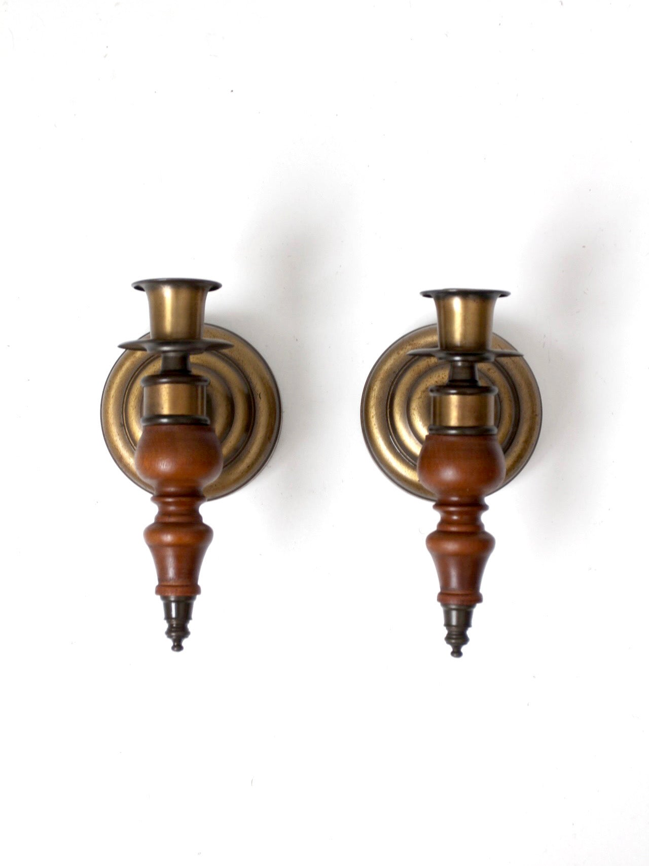 pair of vintage Colonial Revival wood candle wall sconces