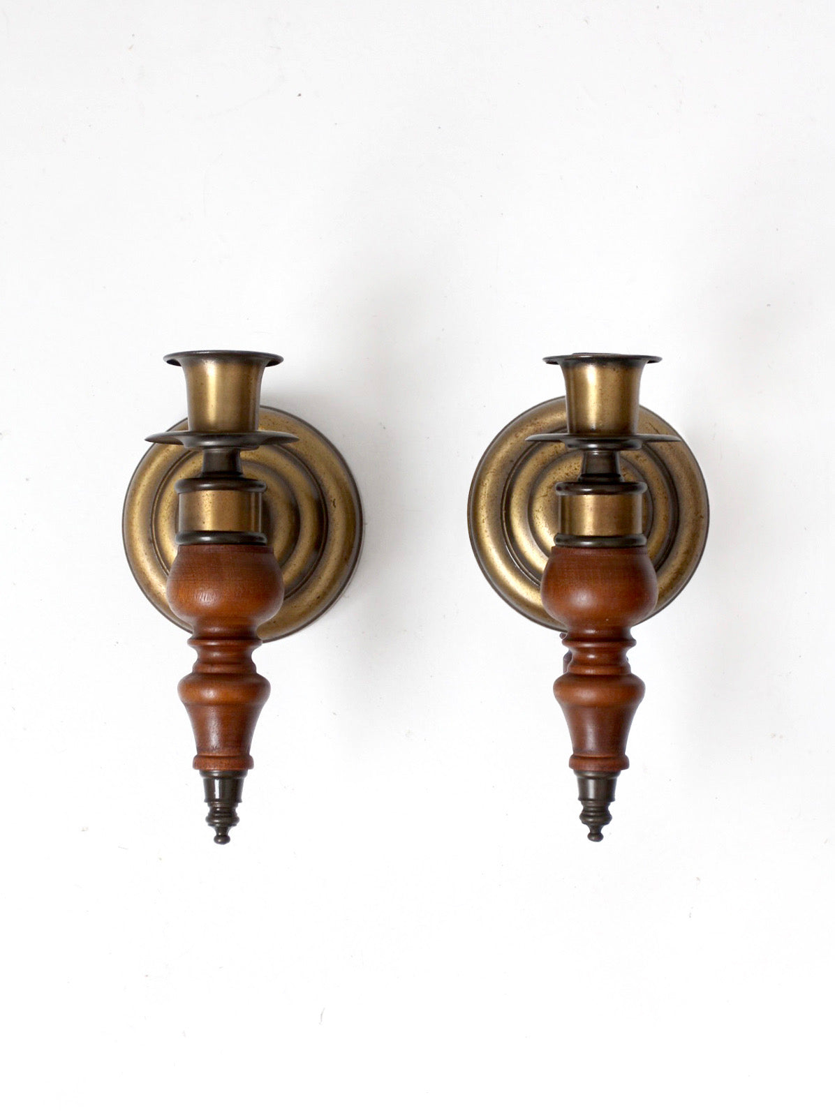 pair of vintage Colonial Revival wood candle wall sconces
