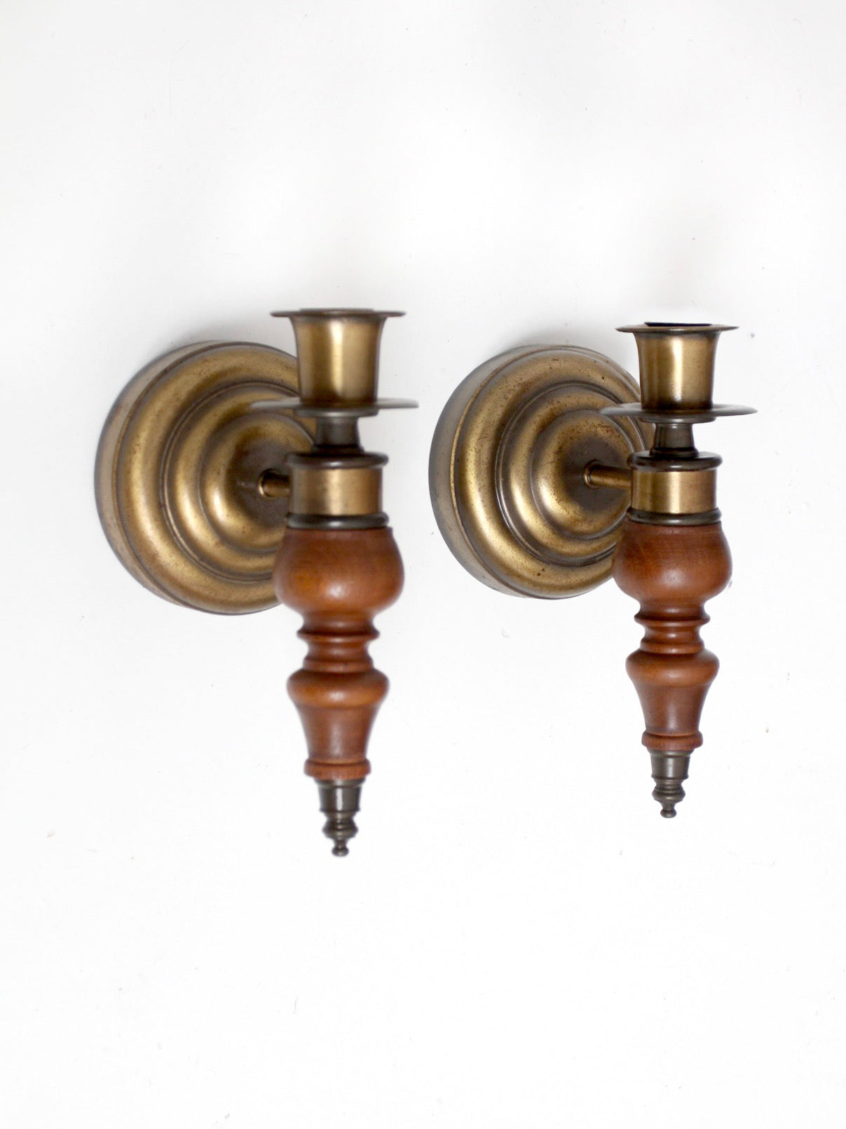 pair of vintage Colonial Revival wood candle wall sconces