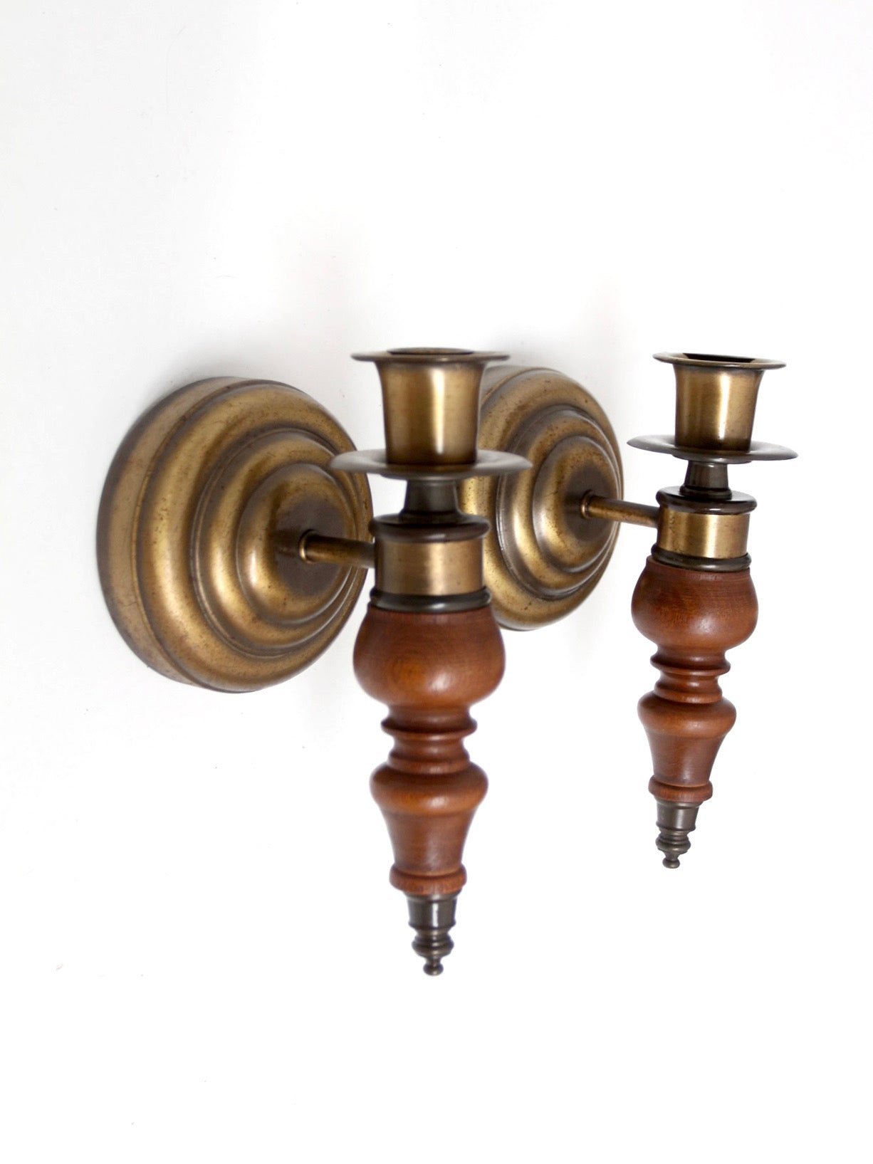 pair of vintage Colonial Revival wood candle wall sconces