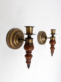 pair of vintage Colonial Revival wood candle wall sconces