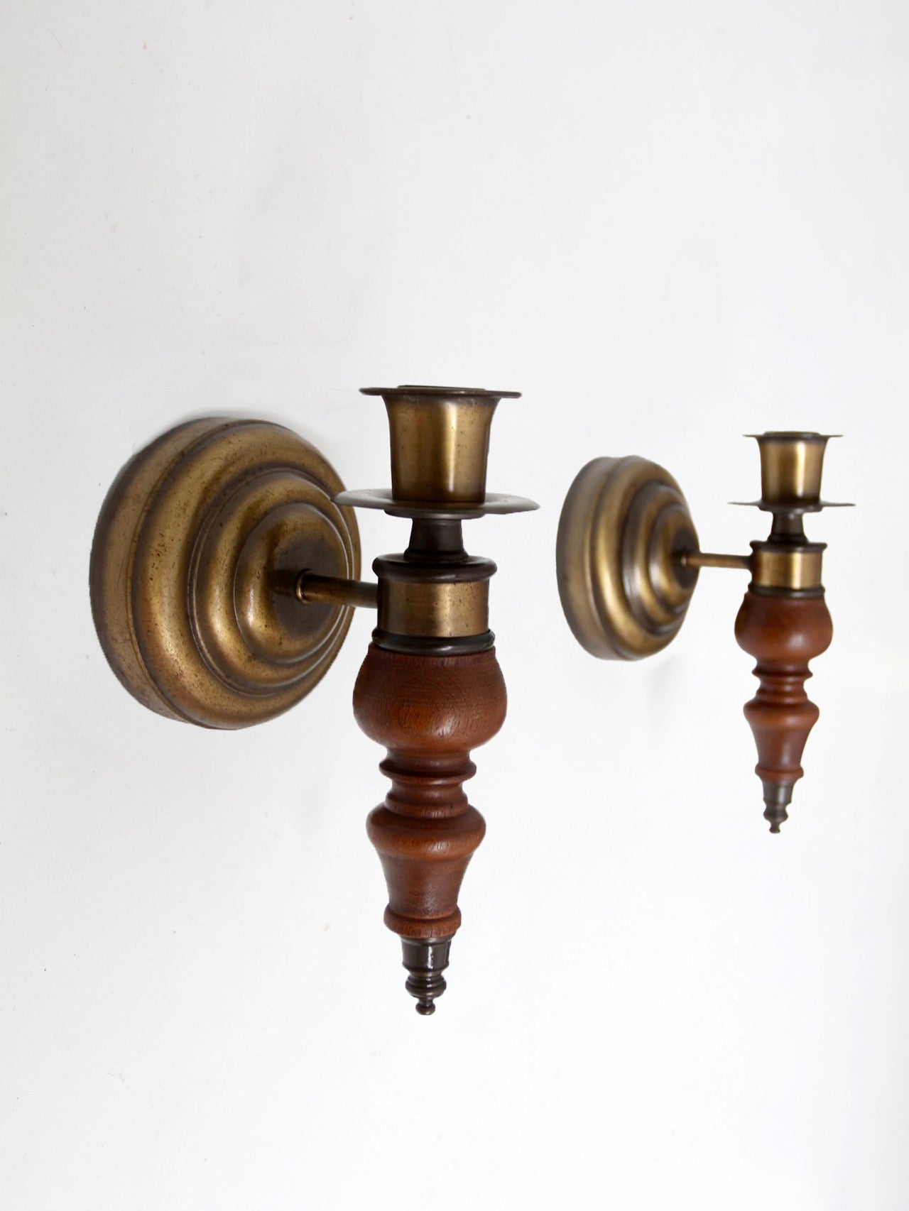 pair of vintage Colonial Revival wood candle wall sconces