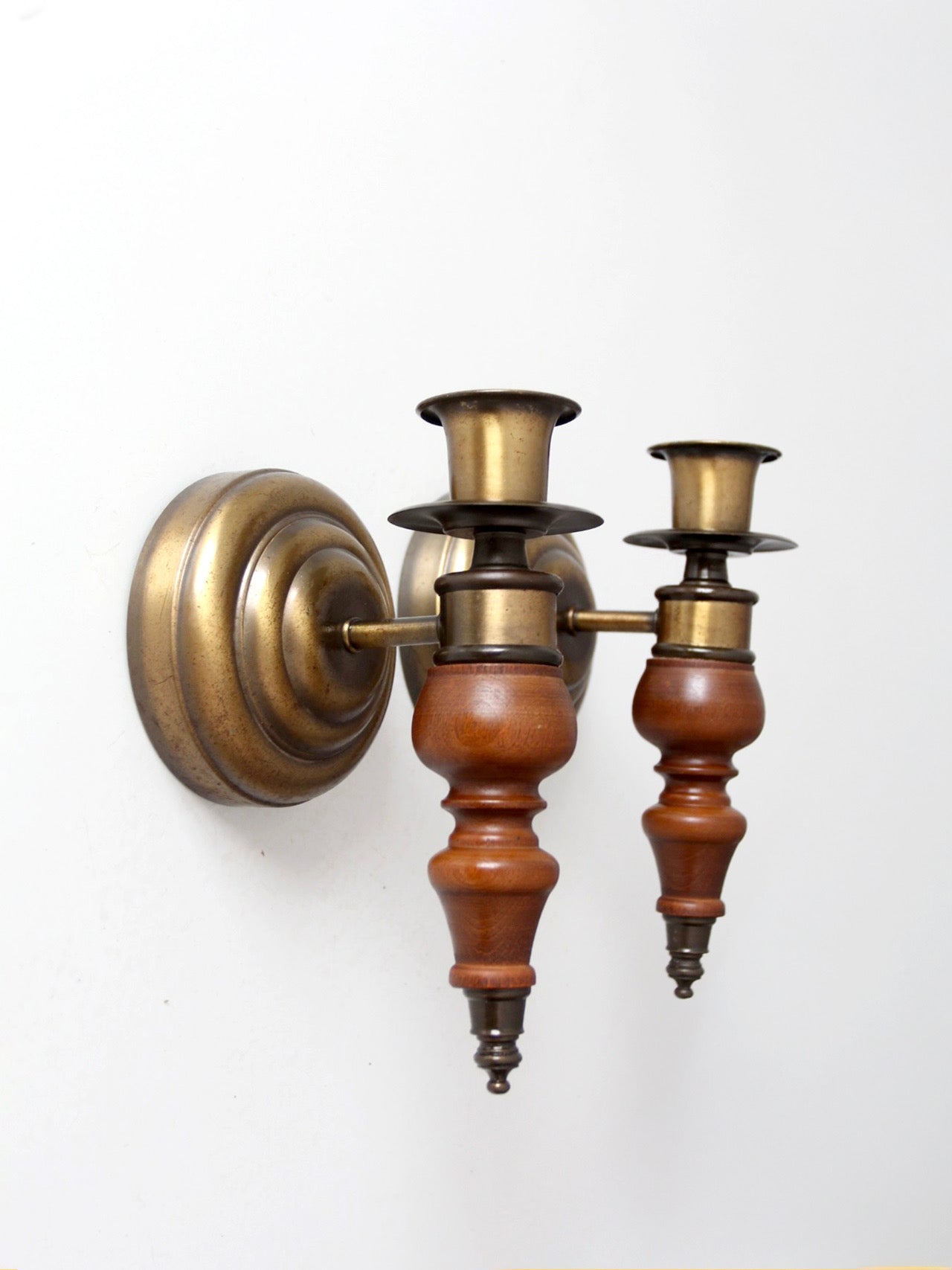 pair of vintage Colonial Revival wood candle wall sconces