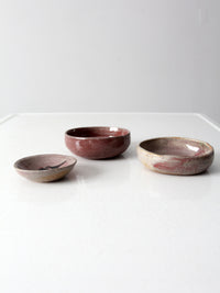 set of 3 vintage studio pottery bowls