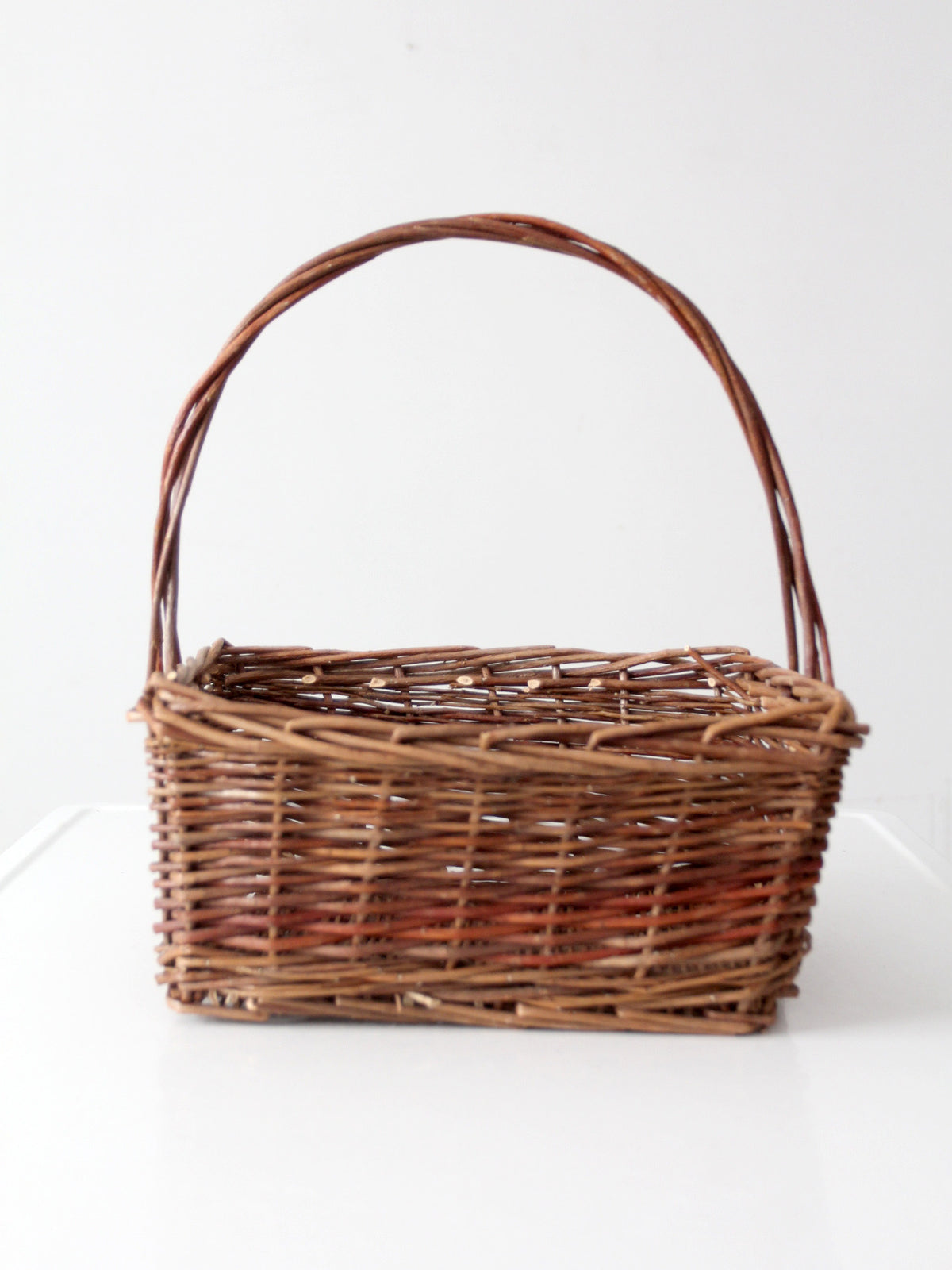vintage rustic woven willow market basket with handle
