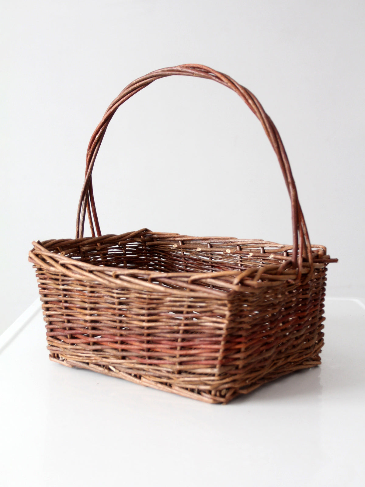 vintage rustic woven willow market basket with handle