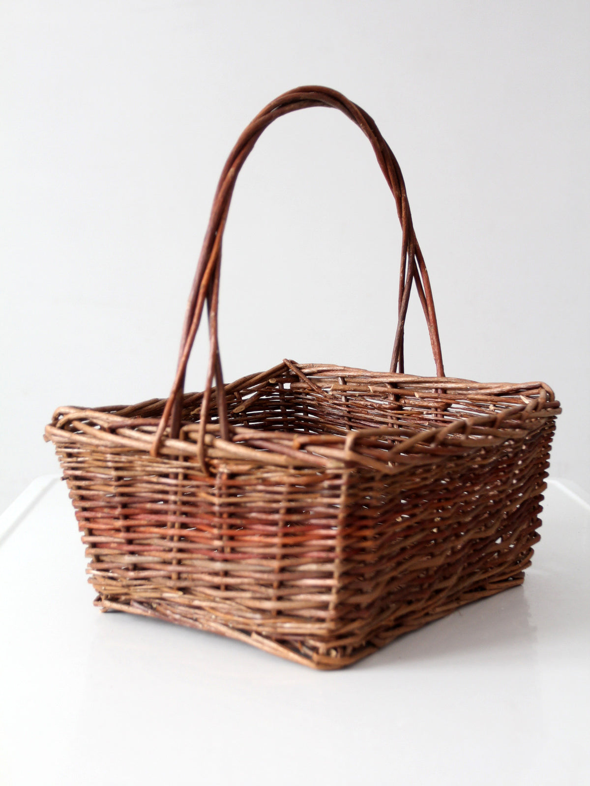 vintage rustic woven willow market basket with handle