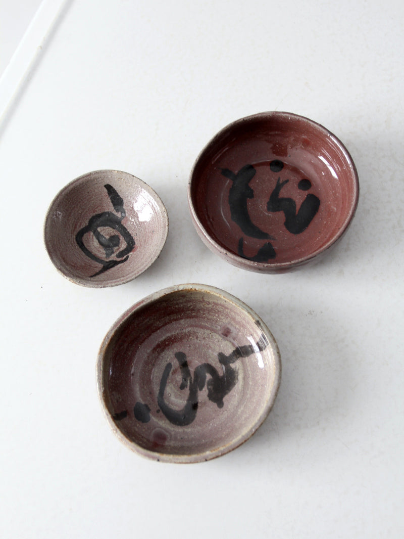 set of 3 vintage studio pottery bowls