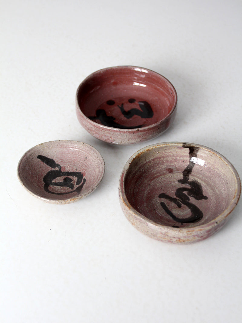 set of 3 vintage studio pottery bowls