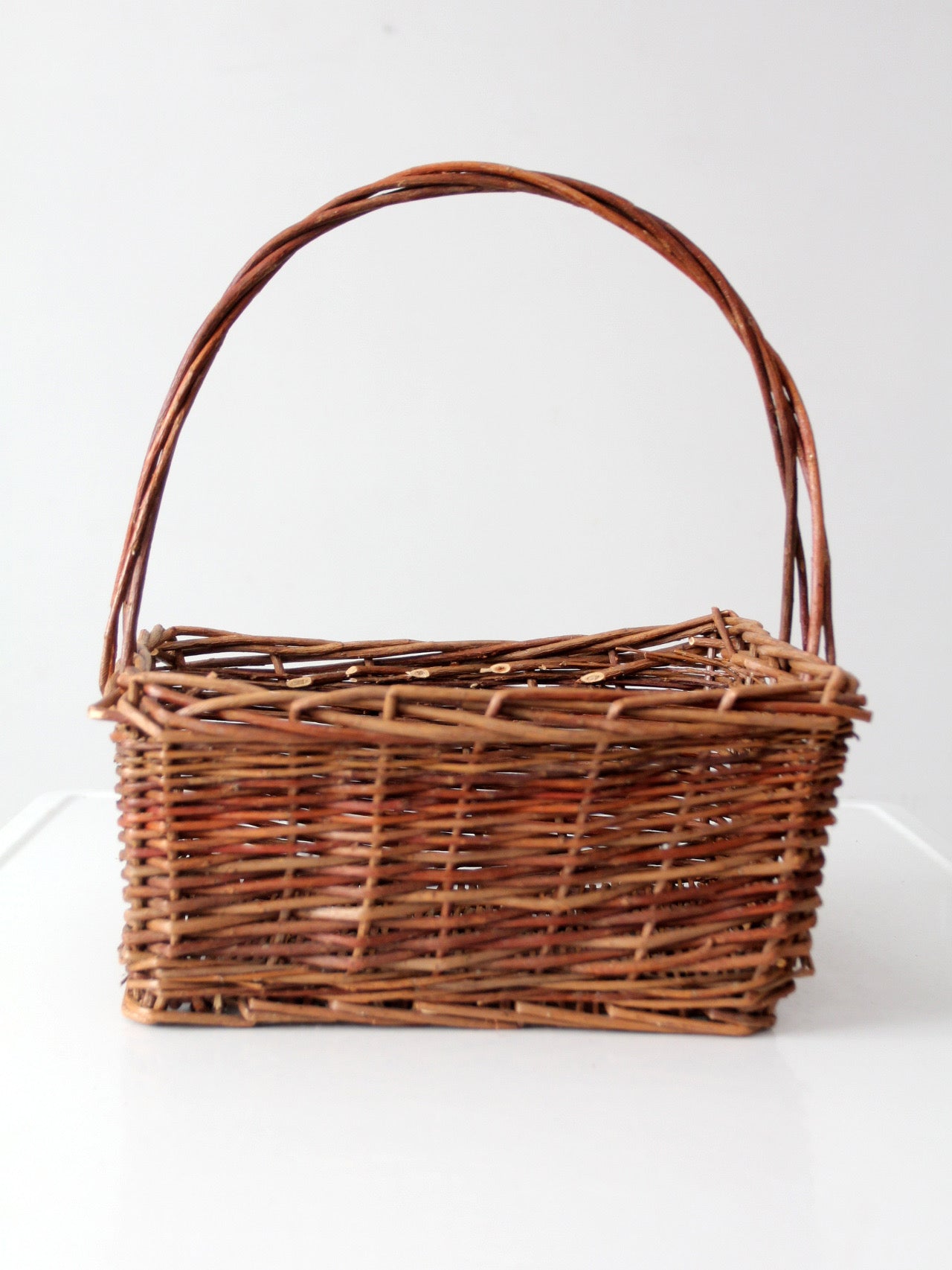 vintage rustic woven willow market basket with handle