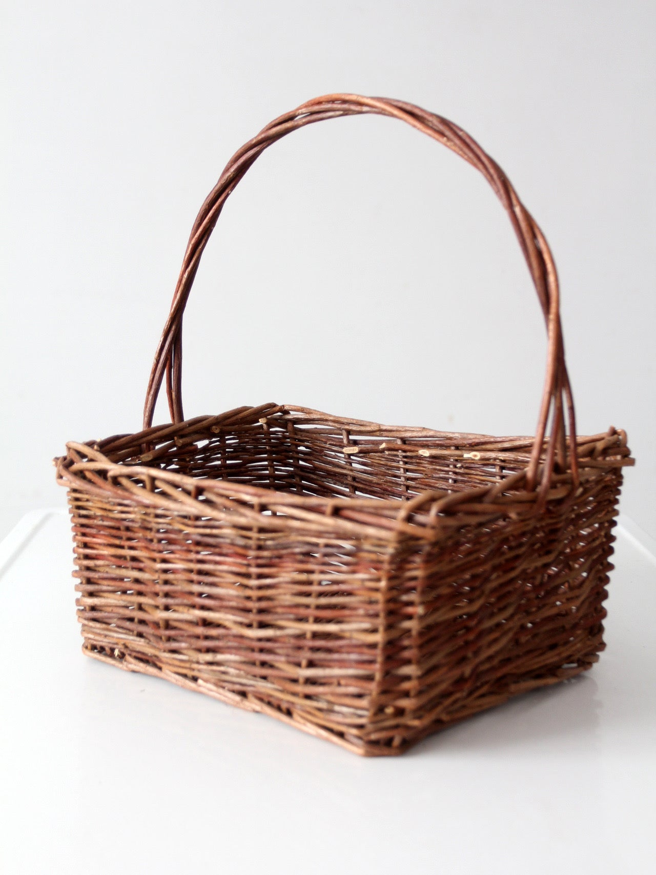 vintage rustic woven willow market basket with handle
