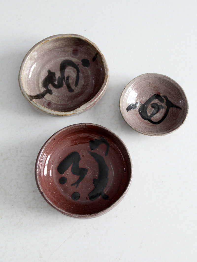 set of 3 vintage studio pottery bowls