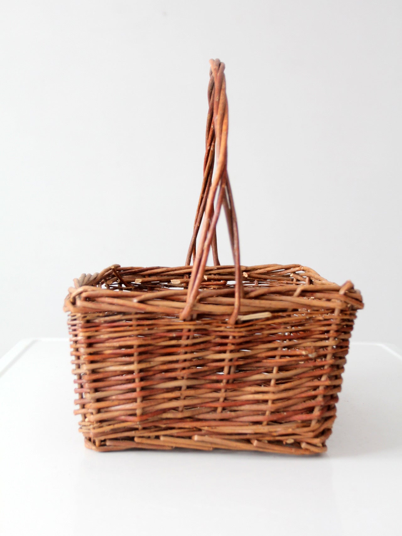 vintage rustic woven willow market basket with handle