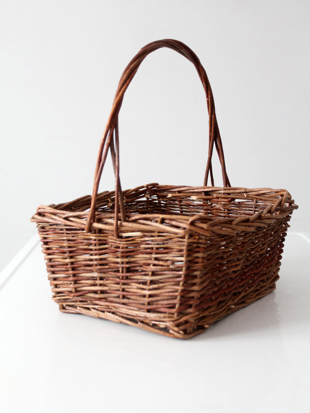 vintage rustic woven willow market basket with handle