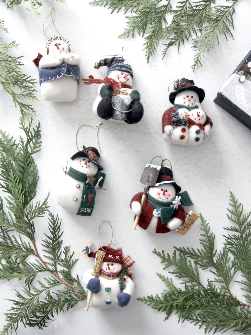 vintage felt snowman ornaments set with box