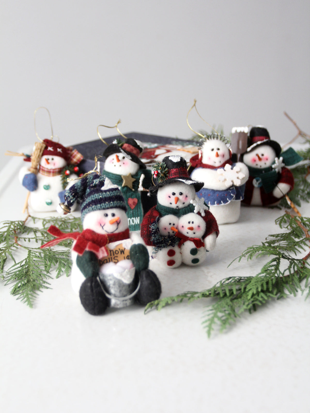 vintage felt snowman ornaments set with box