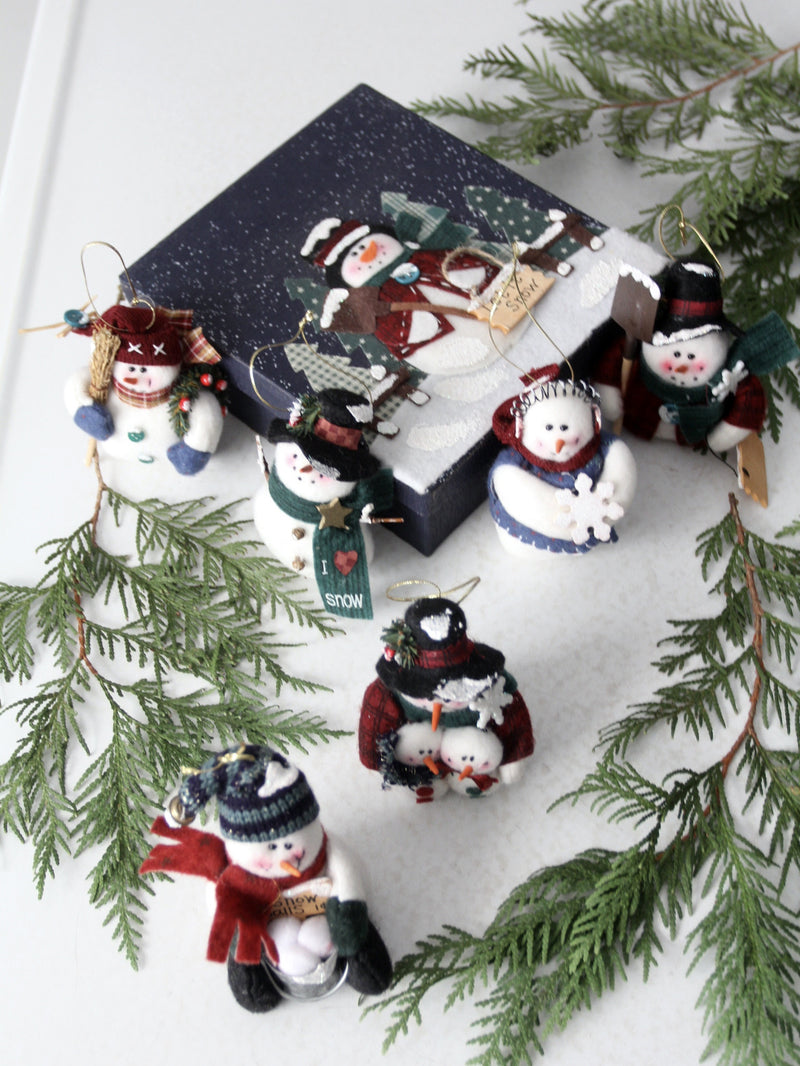 vintage felt snowman ornaments set with box