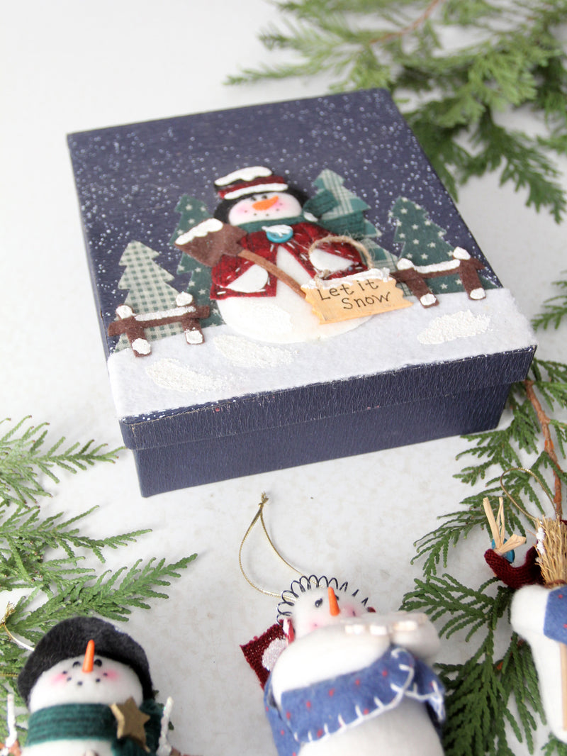 vintage felt snowman ornaments set with box