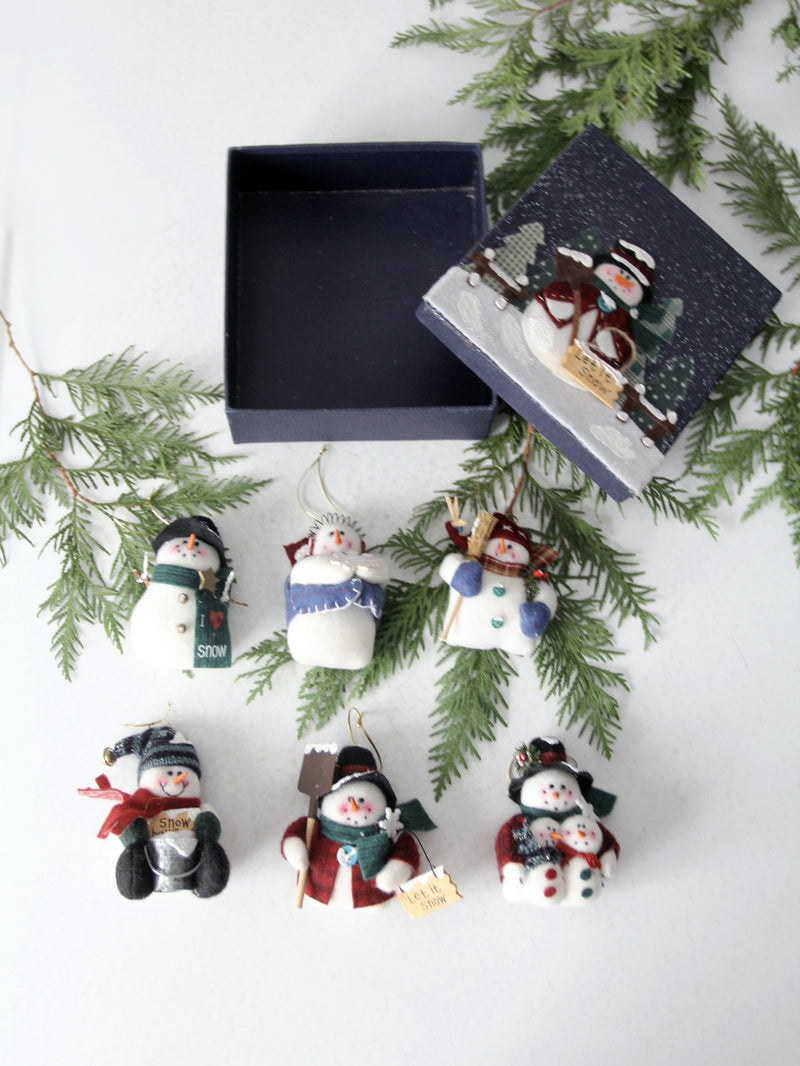 vintage felt snowman ornaments set with box