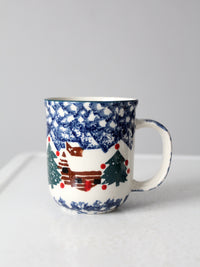 vintage Folk Craft Cabin Snow mugs set of 6