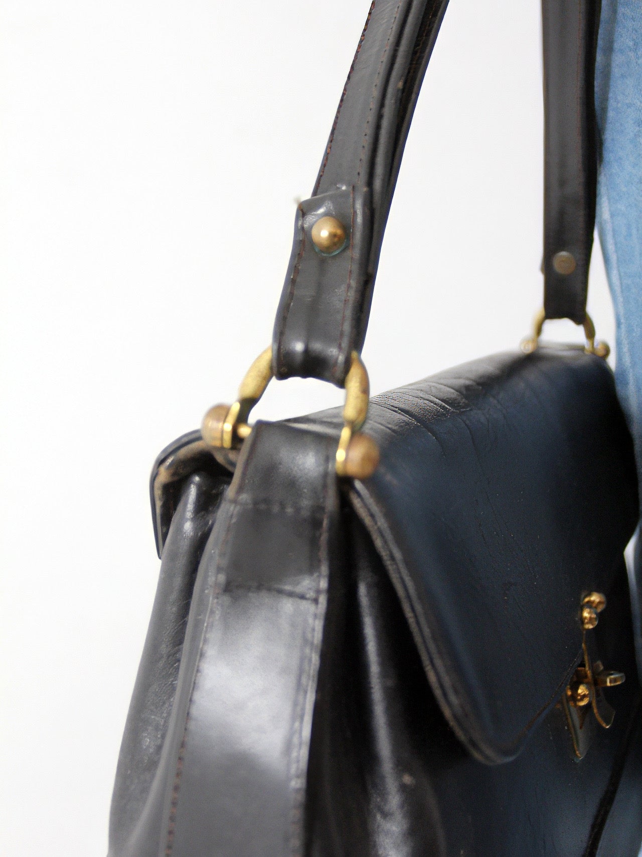vintage 1970s Rolfs black leather shoulder bag