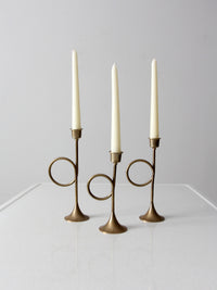 vintage modernist brass loop candlesticks | set of three