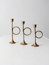 vintage modernist brass loop candlesticks | set of three