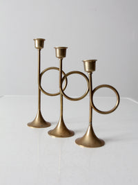 vintage modernist brass loop candlesticks | set of three
