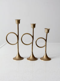vintage modernist brass loop candlesticks | set of three
