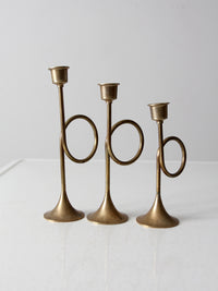 vintage modernist brass loop candlesticks | set of three
