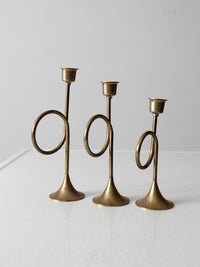 vintage modernist brass loop candlesticks | set of three