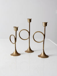 vintage modernist brass loop candlesticks | set of three