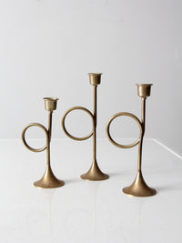 vintage modernist brass loop candlesticks | set of three