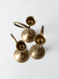vintage modernist brass loop candlesticks | set of three
