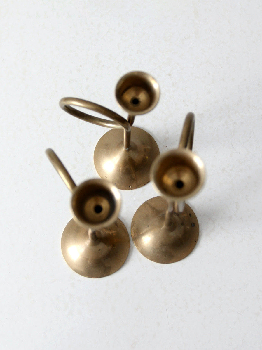 vintage modernist brass loop candlesticks | set of three