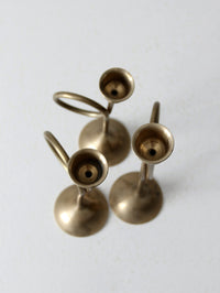 vintage modernist brass loop candlesticks | set of three